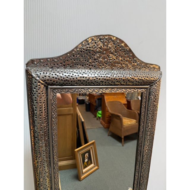 Hand Hammered Tin Cheval Floor Mirror For Sale - Image 9 of 13
