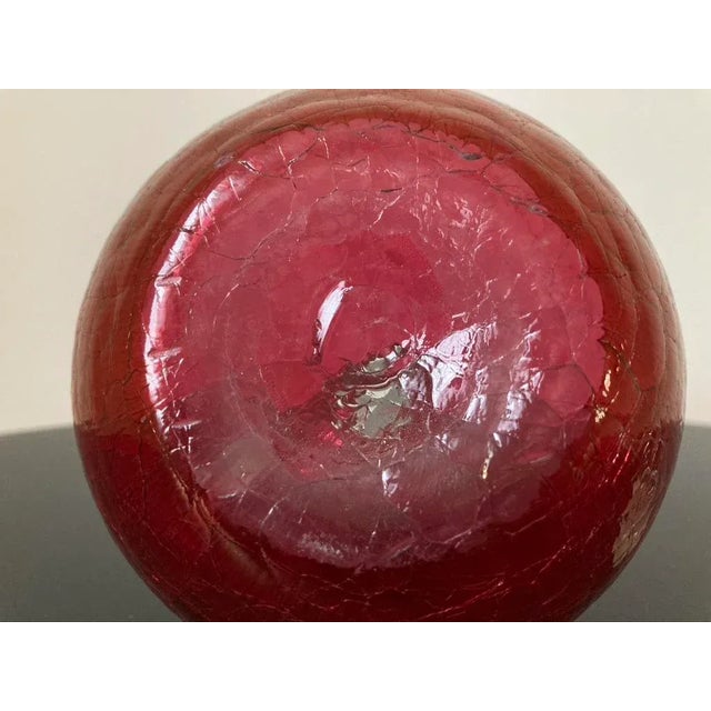 Victorian Cranberry Crackled Glass Decanter With Round Stopper For Sale - Image 11 of 12