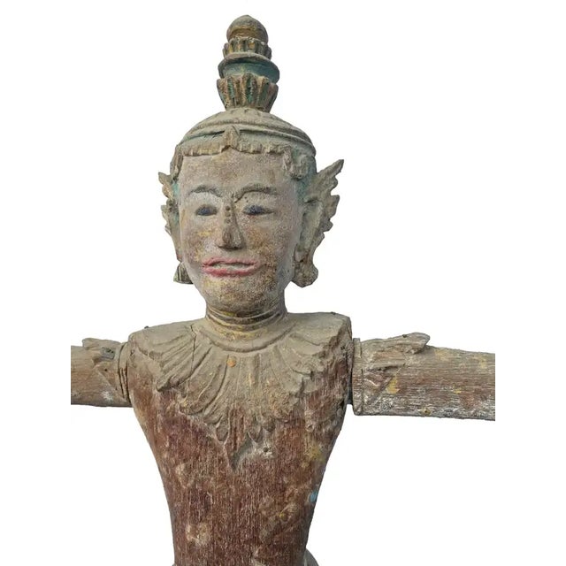 Life-Sized Burmese Wooden Teak Nat Statue Spirit Guardians Pair, Early 20th Century For Sale - Image 14 of 17