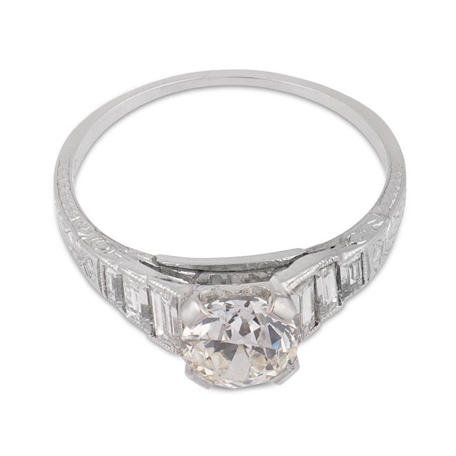 Art Deco 1920s Art Deco Gia 0.89 Carat Old European Diamond Platinum Engagement Ring, Size 5.75 For Sale - Image 3 of 7