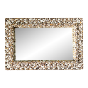 Oversized Vintage Shell-Encrusted Wall Mirror – Coastal / Nautical / Boho Beach House Style