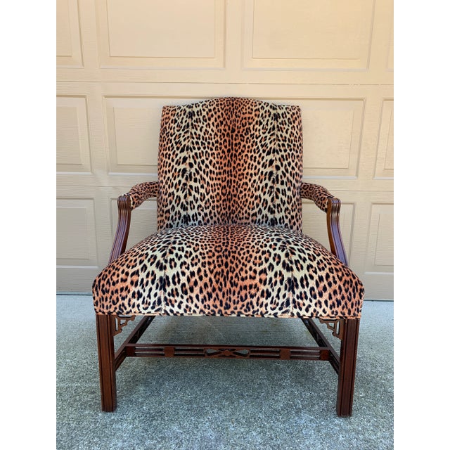 Baker Furniture Company English Chippendale Mahogany Armchair in Leopard Upholstery For Sale - Image 4 of 12