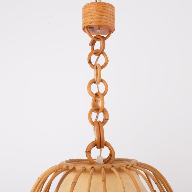 Brown Mid 20th Century Spanish Rattan Pendant Lamp For Sale - Image 8 of 9