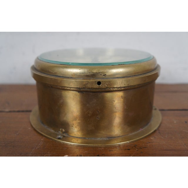 Metal Mid-Century French Degon Rouen Brass Nautical Maritime Ship Bulkhead Clock For Sale - Image 7 of 12