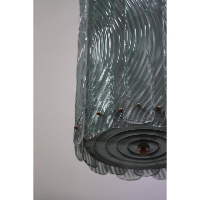 Mid-Century Modern Murano Art Glass and Brass Green Color Chandelier and Pendant from Fontana Arte, 2000 For Sale - Image 3 of 12