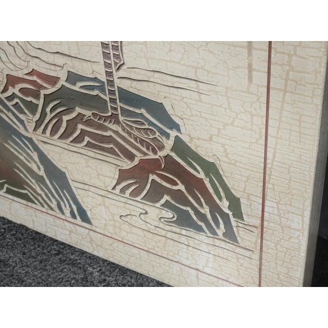 Vintage Oriental Asian Three Panel Picture Screen Crackle & Etched Finish For Sale - Image 13 of 16