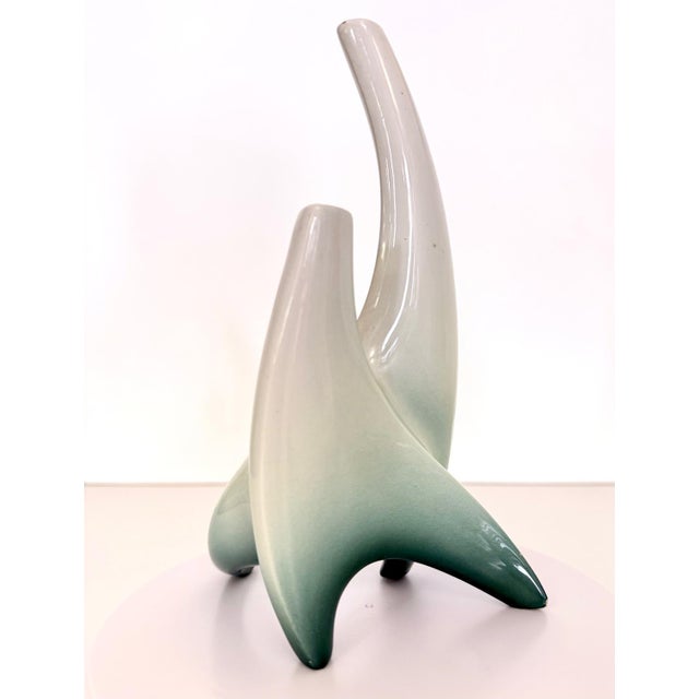 White and Green Ceramic Flower Vase Sculpture attributed to Vibi, Turin, Italy, 1950s For Sale - Image 16 of 16