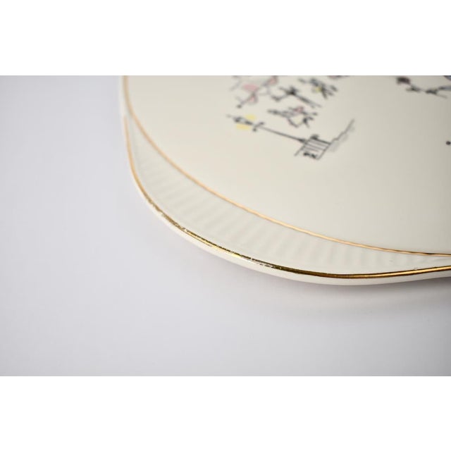 Metal Mid Century Grünstadt Germany Pottery Ceramic Cake Plate "Café de Paris" Vintage 1950s Platter Creme Off white Ivory Gold Rim | French For Sale - Image 7 of 12