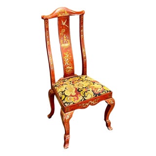 Vintage Queen Anne Red Chinoiserie Chair For Sale