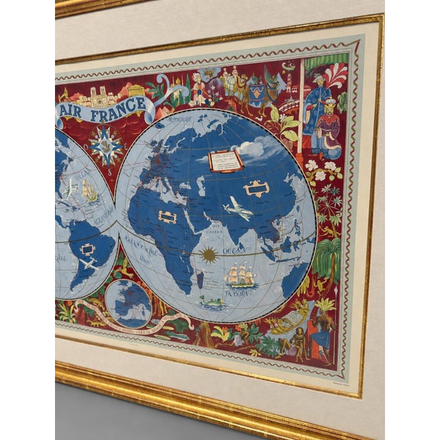 Lucien Boucher Air France Double-Hemisphere Planisphere Lithograph, France For Sale - Image 11 of 13