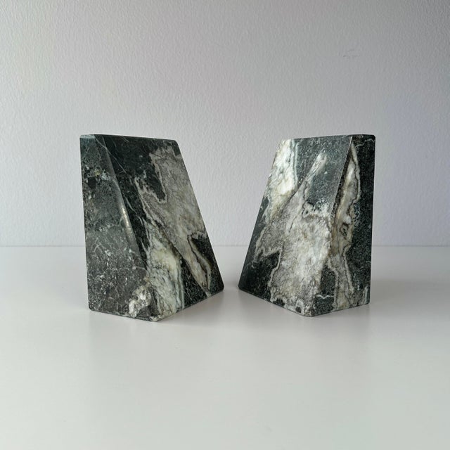 Late 20th Century Green Marble Slanted Bookends- Pair For Sale - Image 12 of 12