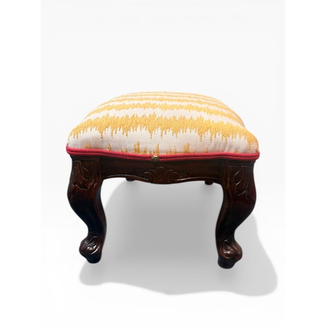 Vintage Carved Wood Footstool With Upholstered Cushion For Sale In Boston - Image 6 of 8