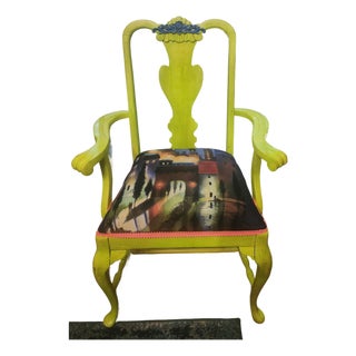 1950s Custom Whimsical Queen Anne Armchair – The Bella Vista in Tuscan Chartreuse For Sale