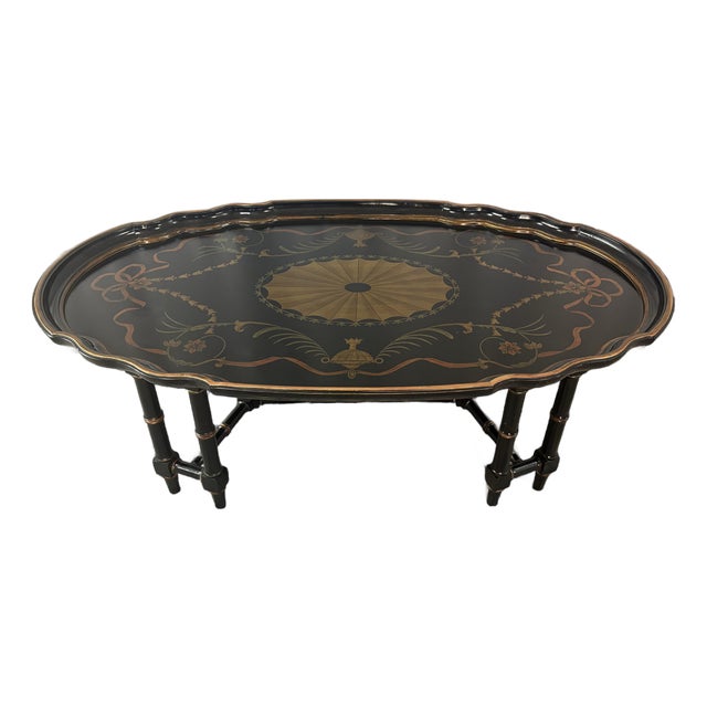 Late 20th Century Attributed to Maitland Smith Ebonized Oval Neoclassical Coffee Table For Sale