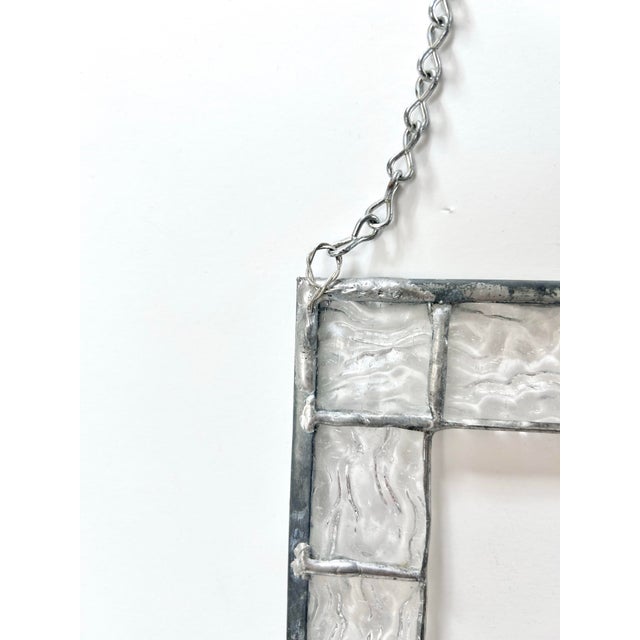 Vintage Geometric Stained Glass Panel – Art Deco, Abstract Modern Window Hanging, Teal Glass Wall Decor For Sale - Image 9 of 10