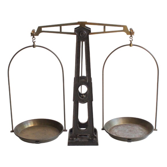 Antique Castiron and Brass Pharmacy Scale, 1900s For Sale