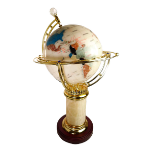 Illuminated World Globe on Brass and Marble Stand