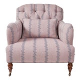 Tufted Club Chair Upholstered in Ferrick Mason Anne Rose Blue Woven For Sale