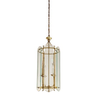 Mid 20th Century Mid-Century Modern Style Hollywood Regency Glass & Brass Foyer Chandelier Light For Sale