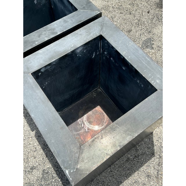 Vintage Boho Patinated Tin Planters - A Pair For Sale - Image 9 of 9