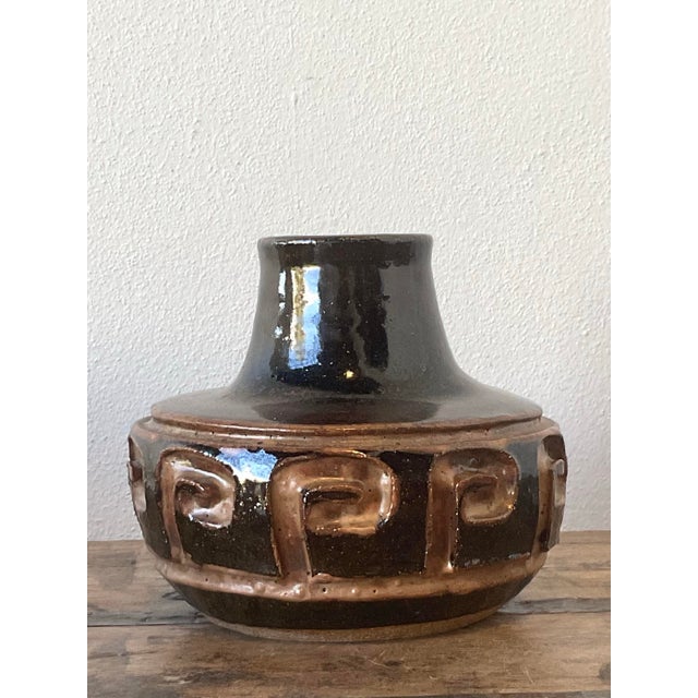 Vintage Original Studio Pottery Greek Key Vase For Sale - Image 10 of 12