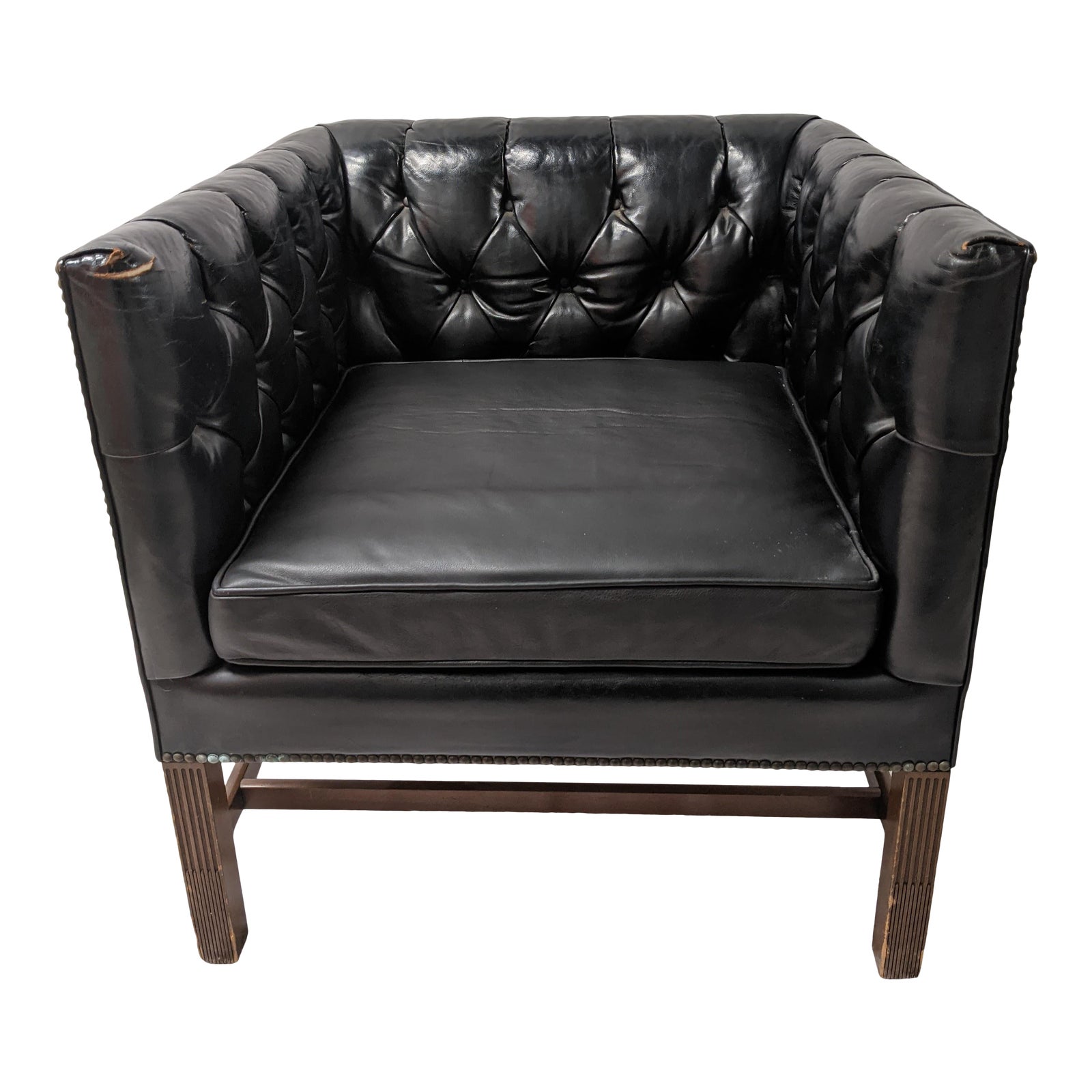 Vintage Tufted Black Leather Kittinger Club Chair Chairish