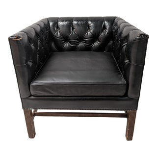 Vintage Tufted Black Leather Kittinger Club Chair For Sale