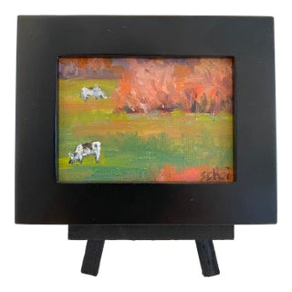 Cows in Pasture Mini Oil Painting For Sale