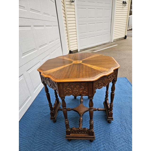 Jacobean Victorian Starburst Pattern Parlor or Side Table For Sale - Image 11 of 15