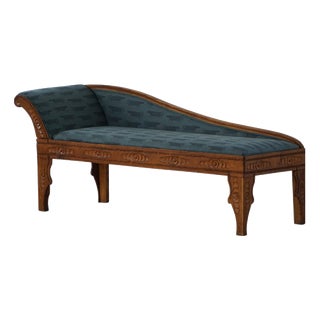 Art Nouveau Danish Chaise Lounge in Oak & Lisa Larson Mikey Upholstery, 1920s For Sale