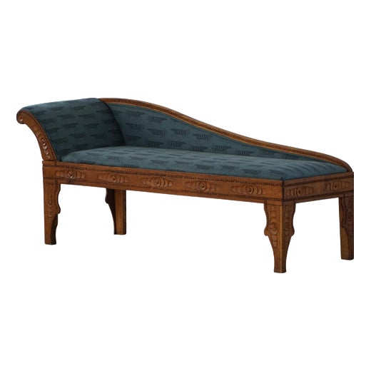 Art Nouveau Danish Chaise Lounge in Oak & Lisa Larson Mikey Upholstery, 1920s For Sale