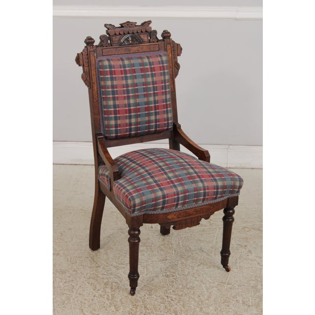 Age: C.1880-1890 Details: Mahogany Fine Carved Details High Quality Construction Walnut Nice Inlay Work Throughout Wood...
