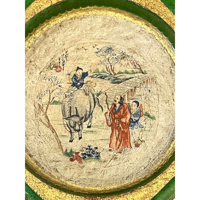 A charming, vintage Italian vide poche. Features an octagonal form catchall in green with gilt accents surrounding a hand...