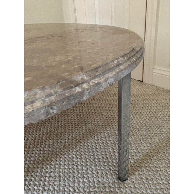 Very nice and heavy vintage marble top coffee table with chrome legs in Mid-Century Modern style, c.2000. Marble top...