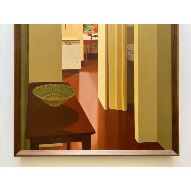 Mid-Century Modern Barbara Morgan Roberts Vintage 1974 Mid Century Modern Edward Hopper Style " Interior " Framed Original Large Realist Painting For Sale - Image 3 of 17