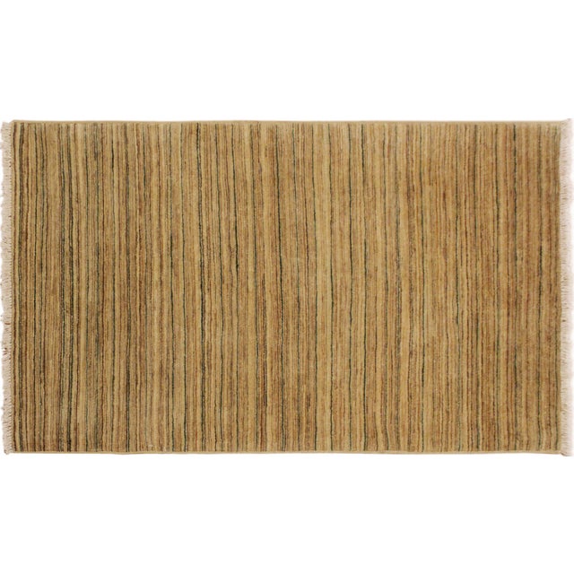Boho Chic Gabbeh Beige/Green Wool Rug - 3'1'' X 4'11'' For Sale - Image 9 of 10