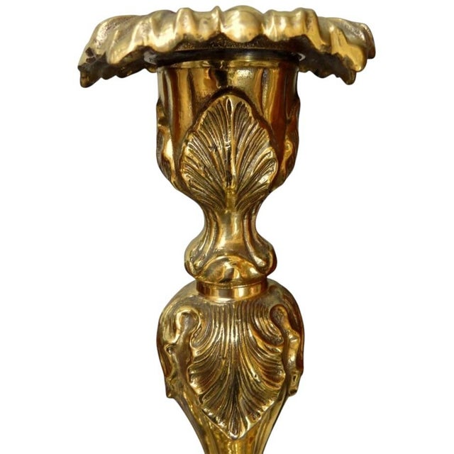 Late 19th Century Gorgeous Set Brass Candle Holders For Sale - Image 5 of 11