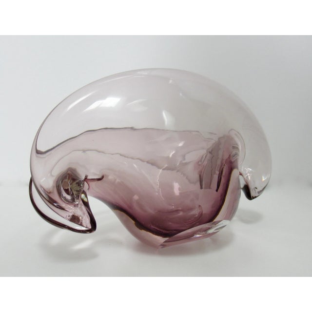 Vintage C1970's Italian Moretti Franco (Signed) Murano 2-Way Positioning, Clam Shell Burgundy Decorative Vessel For Sale - Image 9 of 13