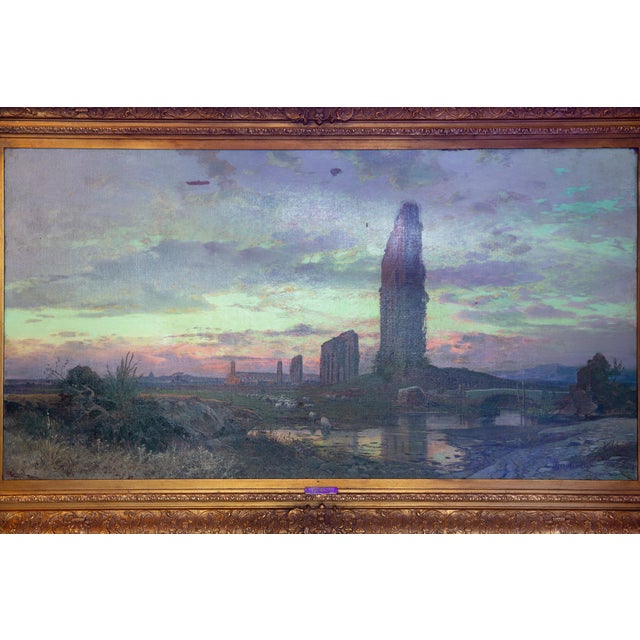Italian Landscape Painting “View of Roman Campagna Ruins” by Hermann Corrodi For Sale - Image 18 of 18