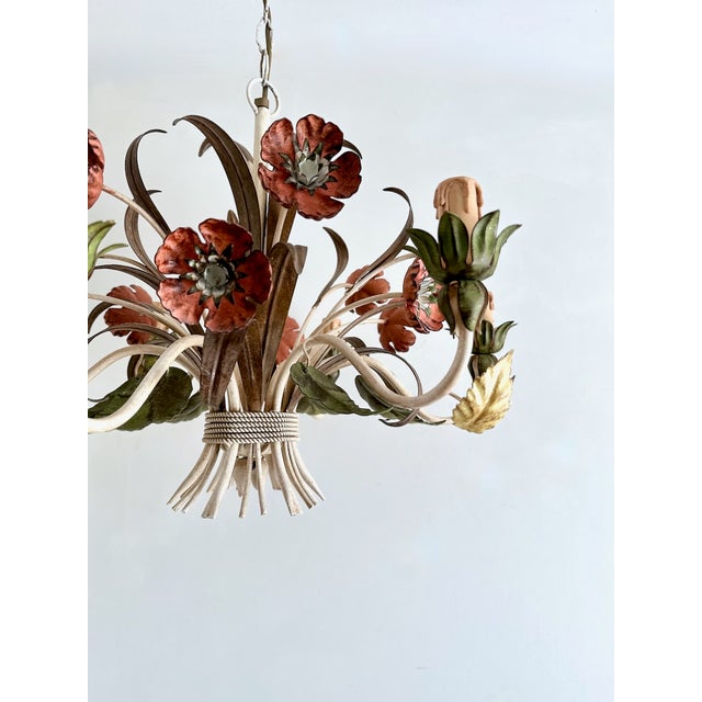 Vintage Passeri Florentine Floral Chandelier in Hand-Painted Wrought Iron, Italy, 1960s For Sale - Image 6 of 15