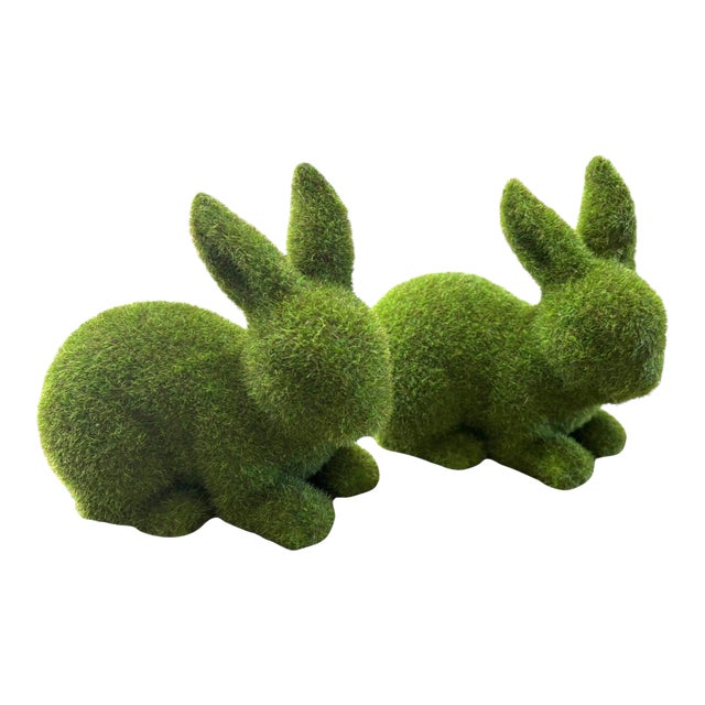 Vintage Green Moss Decorative Bunnies, a Pair For Sale