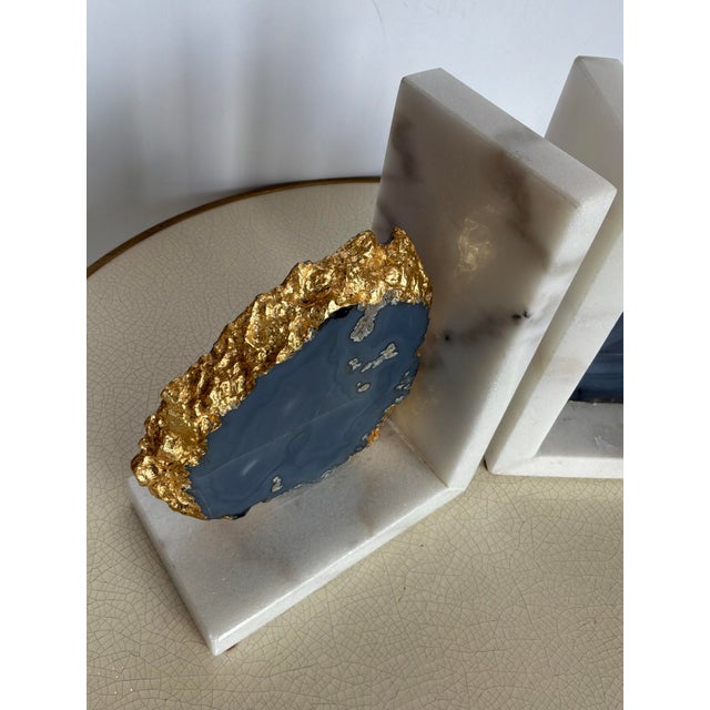 Timeless Modern Sliced Agate and Marble Aysha Bookends Set of 2, gold edges, showroom floor samples