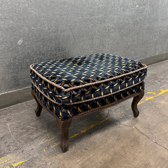 Traditional Traditional Geometric Velvet Ottoman, Vintage For Sale - Image 3 of 12