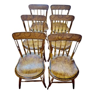 Set of Six Early 19th-Century American Windsor Thumb Back Painted Side Chairs For Sale
