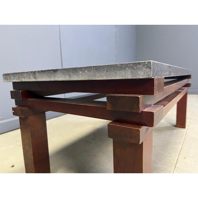 Wood Vintage Belgian Stone and Wooden Coffee Table, 1970s For Sale - Image 7 of 11