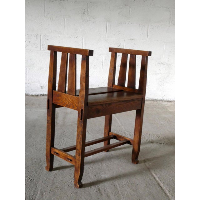 Small Oak Bench with Armrests, 1930s For Sale - Image 4 of 8