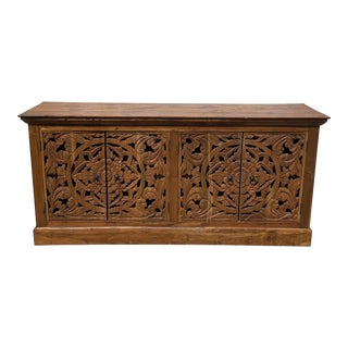 Early 21st Century Vintage Balinese Carved Wood Sideboard For Sale