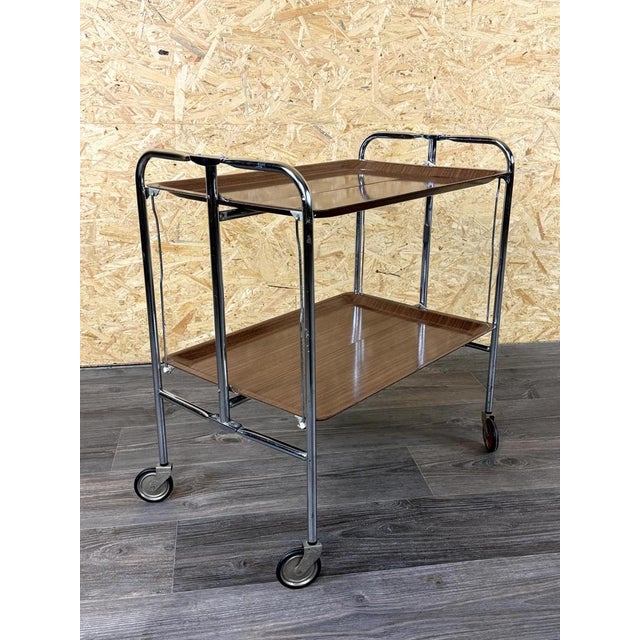 Metal Space Age Chrome and Brown Serving Trolley, 1960s-1970s For Sale - Image 7 of 15