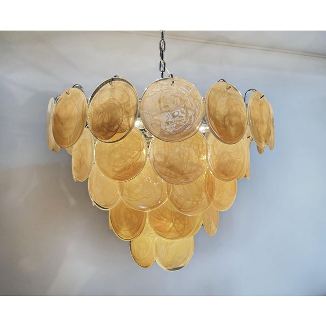 Glass Vintage Space Age Murano Chandelier Albaster Iridescent Glasses, 1990 For Sale - Image 7 of 18