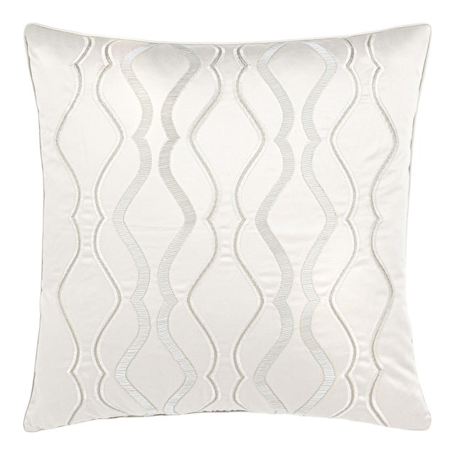 Scalamandre 22" x 22" Valentina Beaded Pillow in Alabaster For Sale